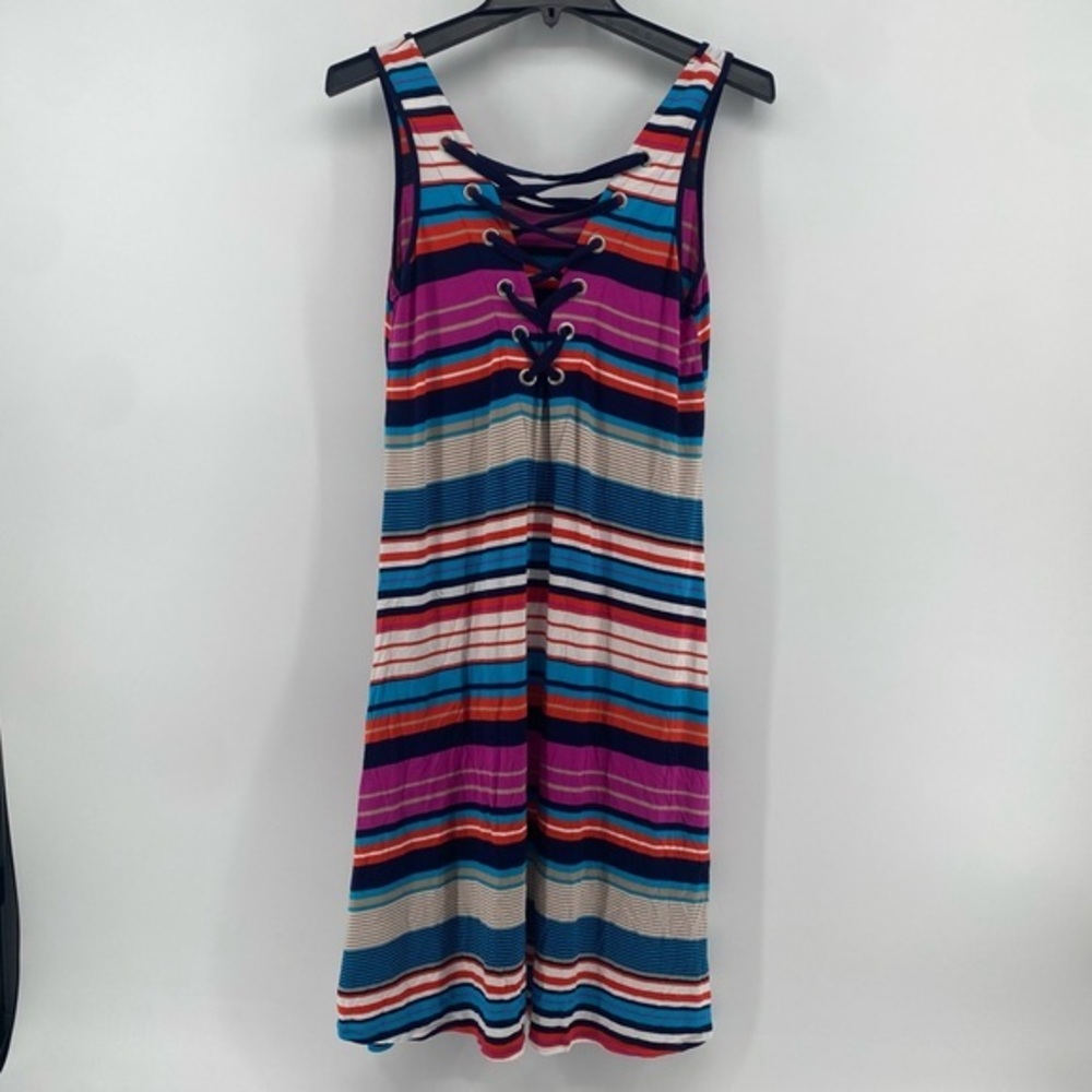 SPENSE | Women’s Colorful Striped Sleeveless Midi Flowy Dress | Medium |